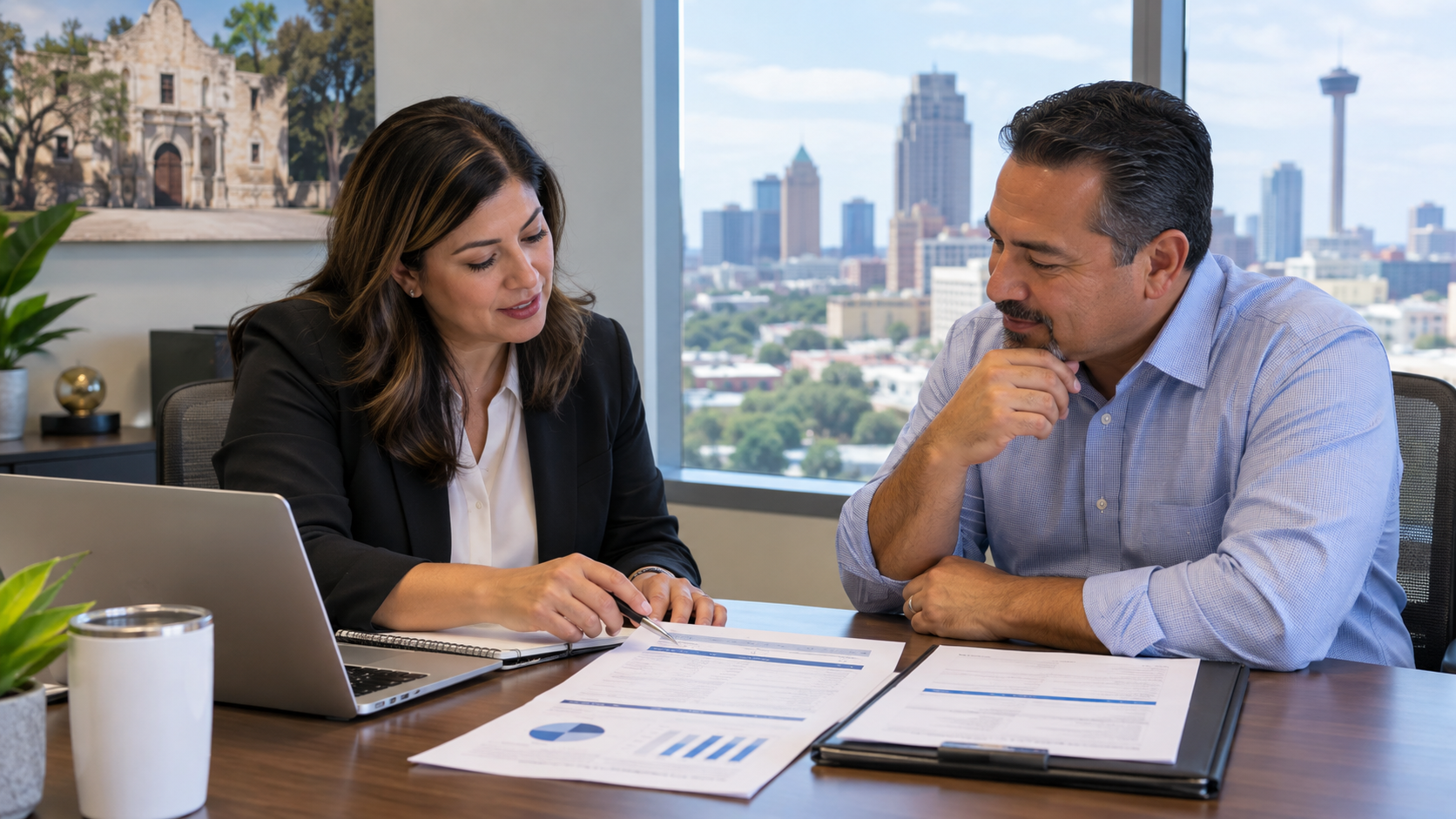 Employee benefits San Antonio consultation between an RPM advisor and a small business owner
